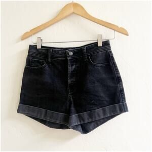 Hollister High Rise Mom Short 3” Washed Black Cuffed Button Fly Summer Grunge 5